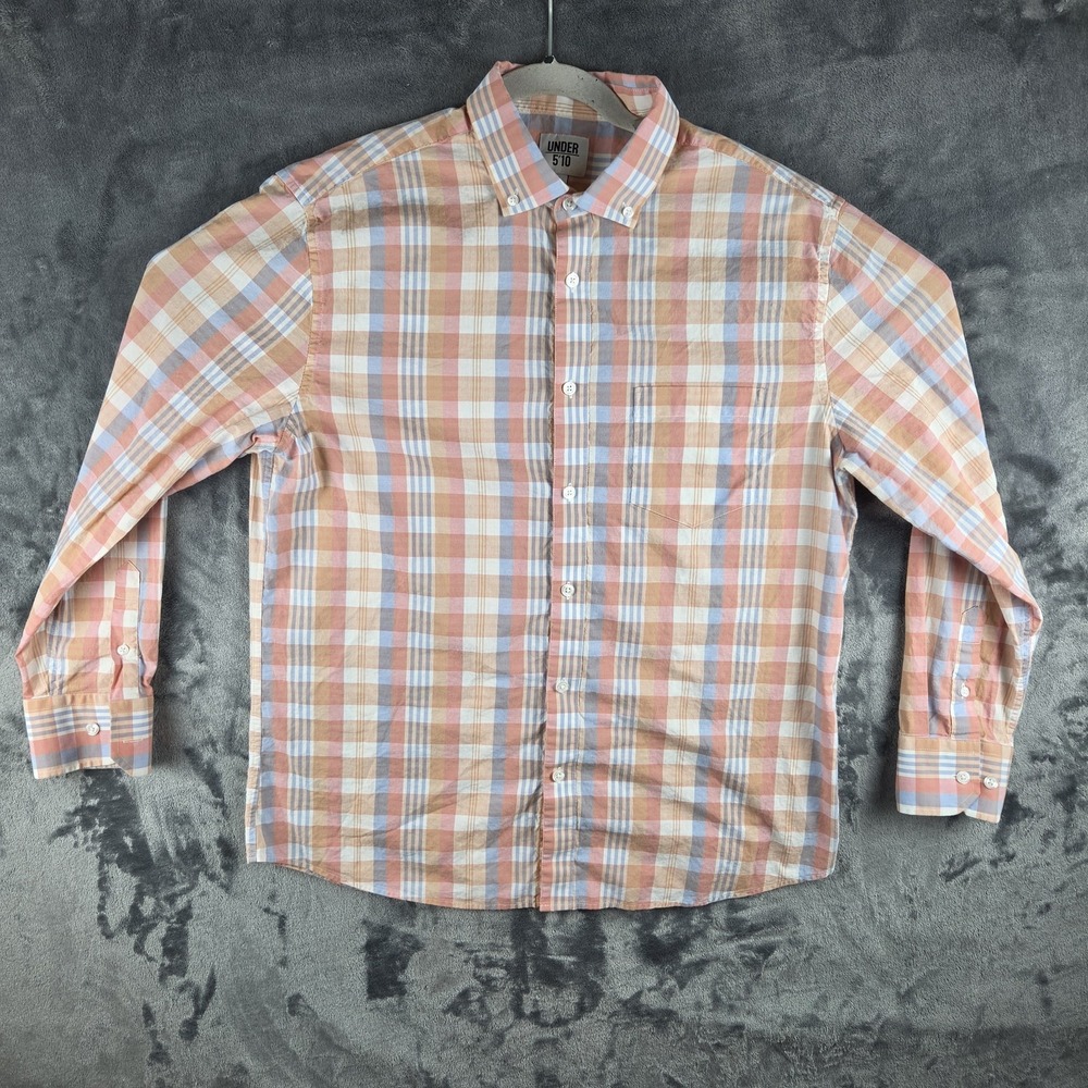 Under 510  Orange Gingham Check Lightweight Button Up Shirt Mens Large LS